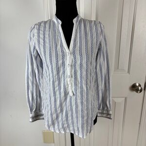 Workshop Republic Clothing Blue White Striped Cotton Gauze‎ Blouse Petite Sz SP